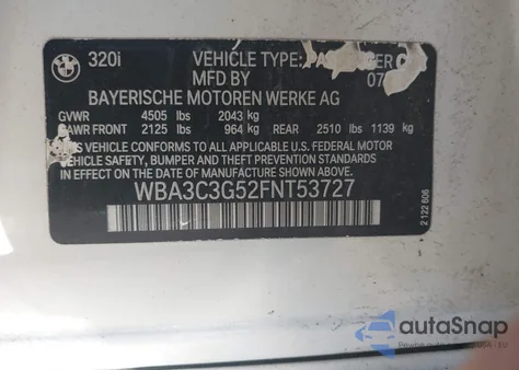 2015 BMW 320I xDrive z USA, uszkodzony, nr VIN WBA3C3G52FNT53727